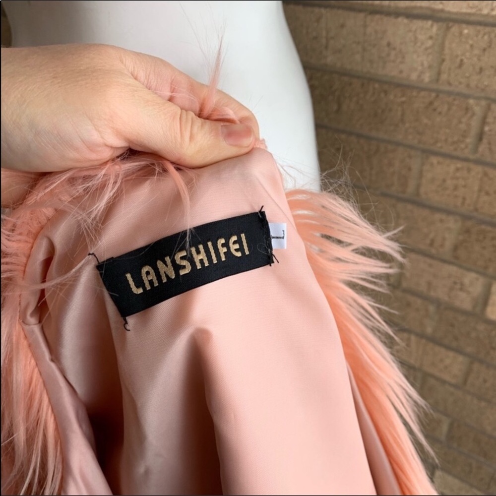 Faux Fur Peach Pink Jacket - Women's Plush Coat - Picture 5 of 5